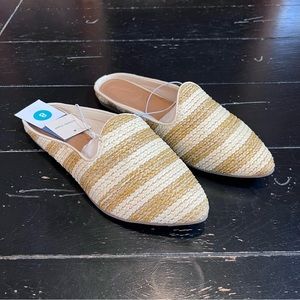 ⭐️ NWT Universal Thread Tan Cream Striped Summer Slide Mule Sandals Slip On SZ 8